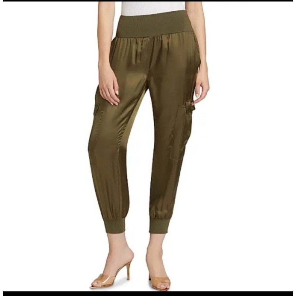 Cinq a Sept Giles Satin Cargo Jogger Pants Olive Green Women's Size XS